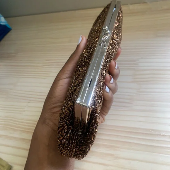 Elegant Brown Beaded Clutch - Picture 9 of 10